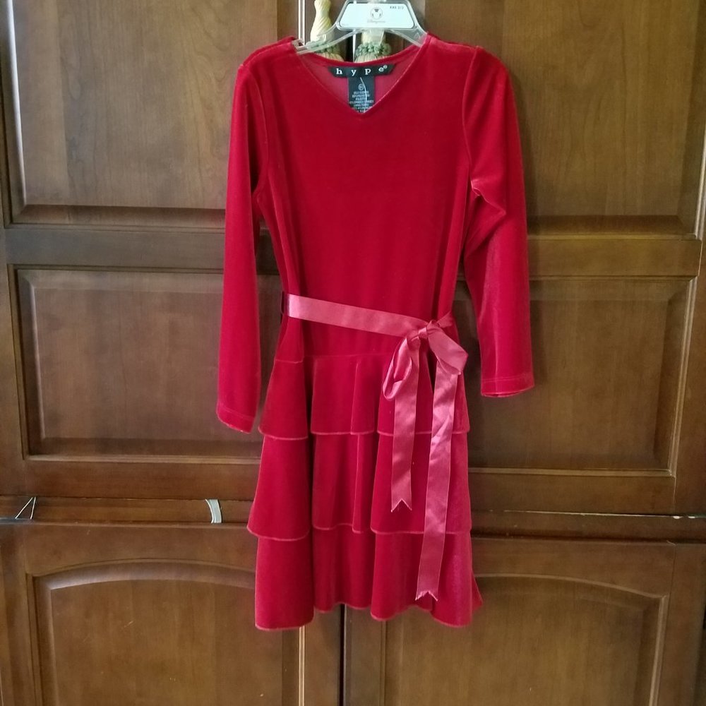 New Hype Red Velveteen Holiday Dress Girls Size 6X